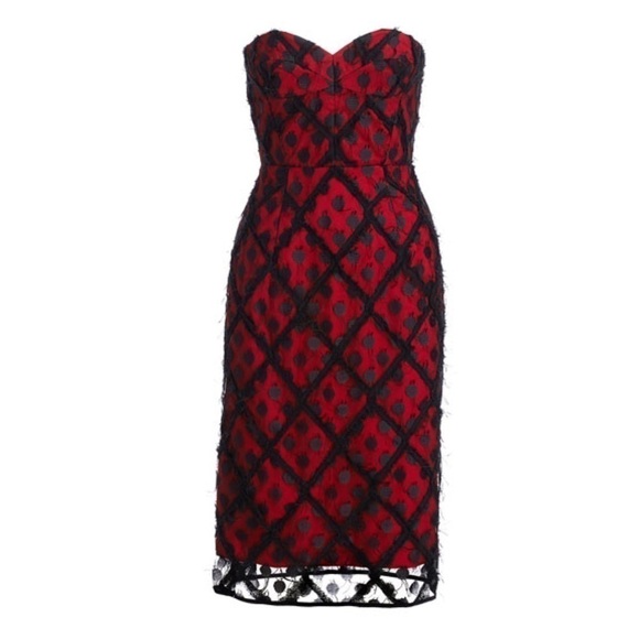 MILLY Alix Embroidered Strapless Sweetheart Dress, Black/Red size 4 - Picture 14 of 16